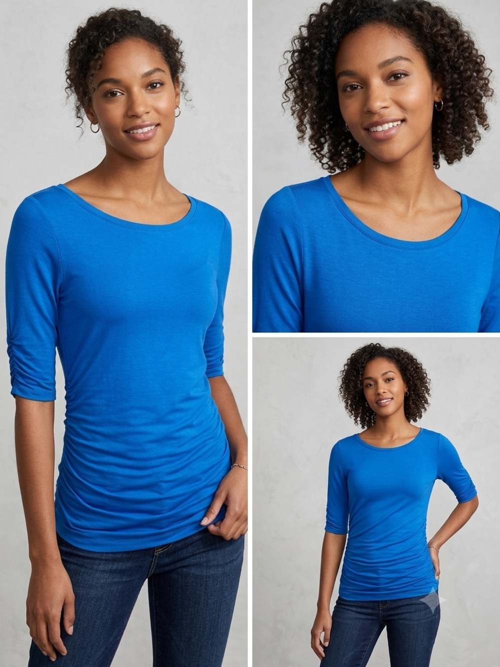 The Limited Royal Blue Scoop Neck Ruched Long Sleeve Top. Size: Small
